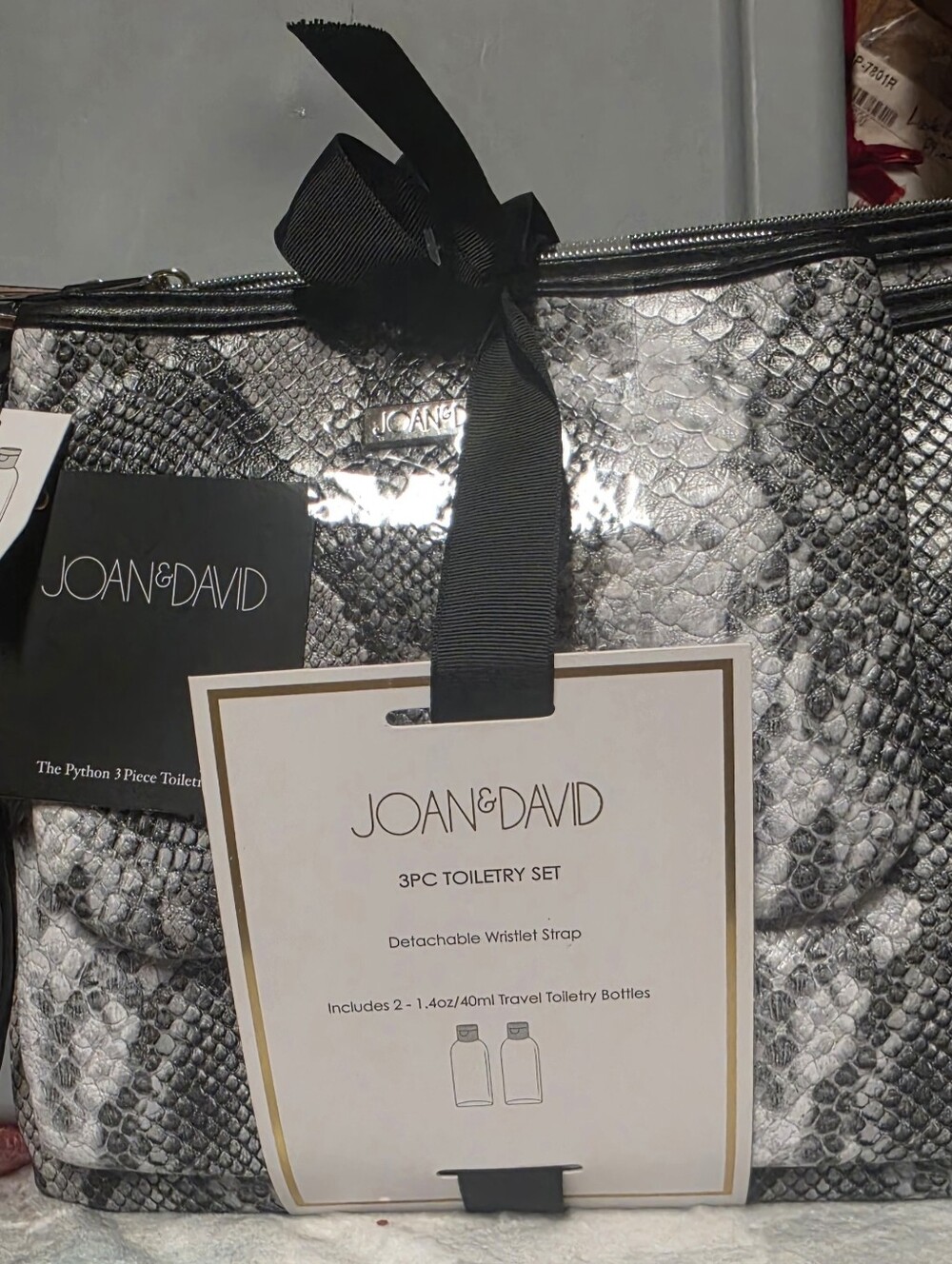 Joan & David Gray Silver The Python Set Snake-Print 3PC Toiletry Set - Picture 3 of 3